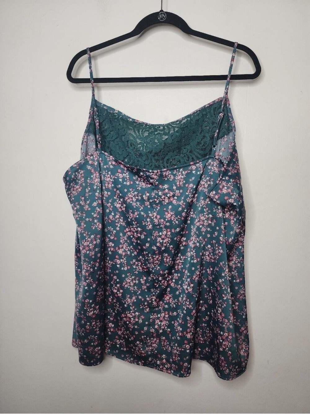 Lane Bryant Teal Satin Floral Cowl Neck Camisole